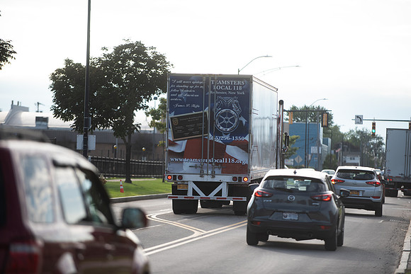 The Teamsters brought out their truck in a show of solidarity in Rochester, NY.