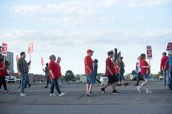 UAW Local 1097 members and solidarity strikers walk the picket line on Sept 16th, 2019 in Rochester.
