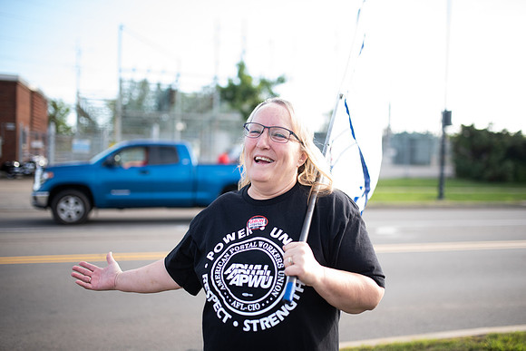 UAW Local 1097 members and solidarity strikers walk the picket line on Sept 16th, 2019 in Rochester.