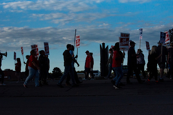 UAW Local 1097 members and solidarity strikers walk the picket line on Sept 16th, 2019 in Rochester.