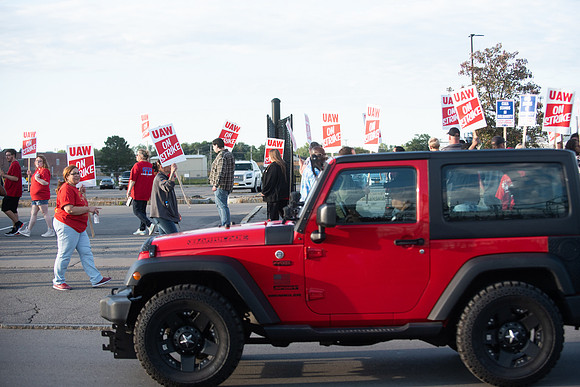 UAW Local 1097 members and solidarity strikers walk the picket line on Sept 16th, 2019 in Rochester.