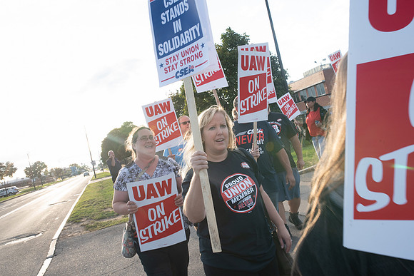 UAW Local 1097 members and solidarity strikers walk the picket line on Sept 16th, 2019 in Rochester.
