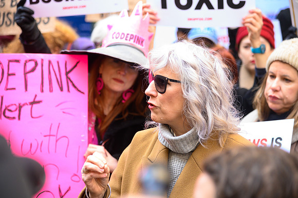 Lizz Winstead of the Lady Parts Justice League speaks to the media about Fox News.