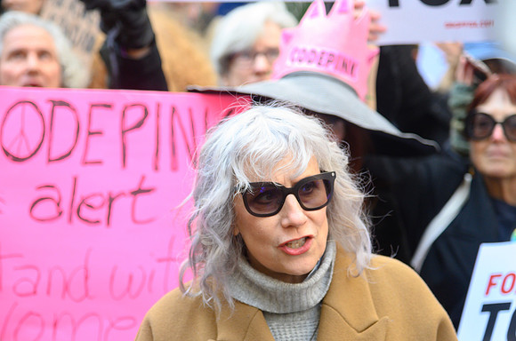 Lizz Winstead of the Lady Parts Justice League speaks to the media about Fox News.